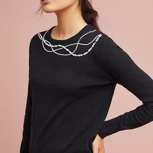 FIELD FLOWER BLACK PEARLED COLLARED SWEATER